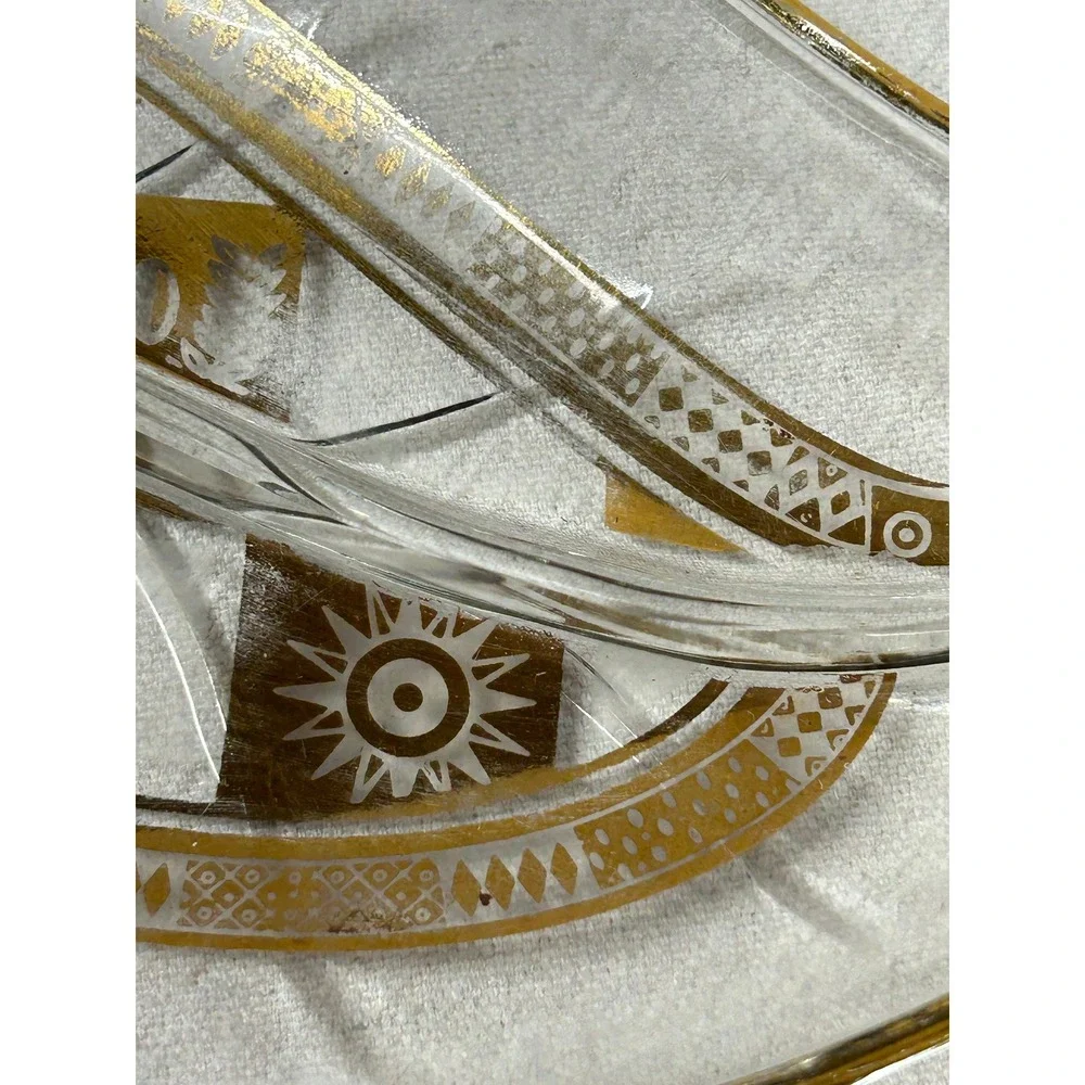 MCM Georges Briard Leaf Shaped, Greek Design, Divided Candy Dish, Gold Gilt Trim
